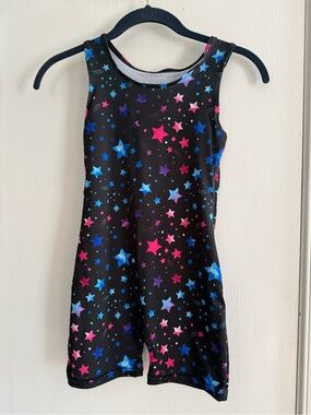 Gymnastics Leotard Black with Pink & Blue Stars Size 8-9